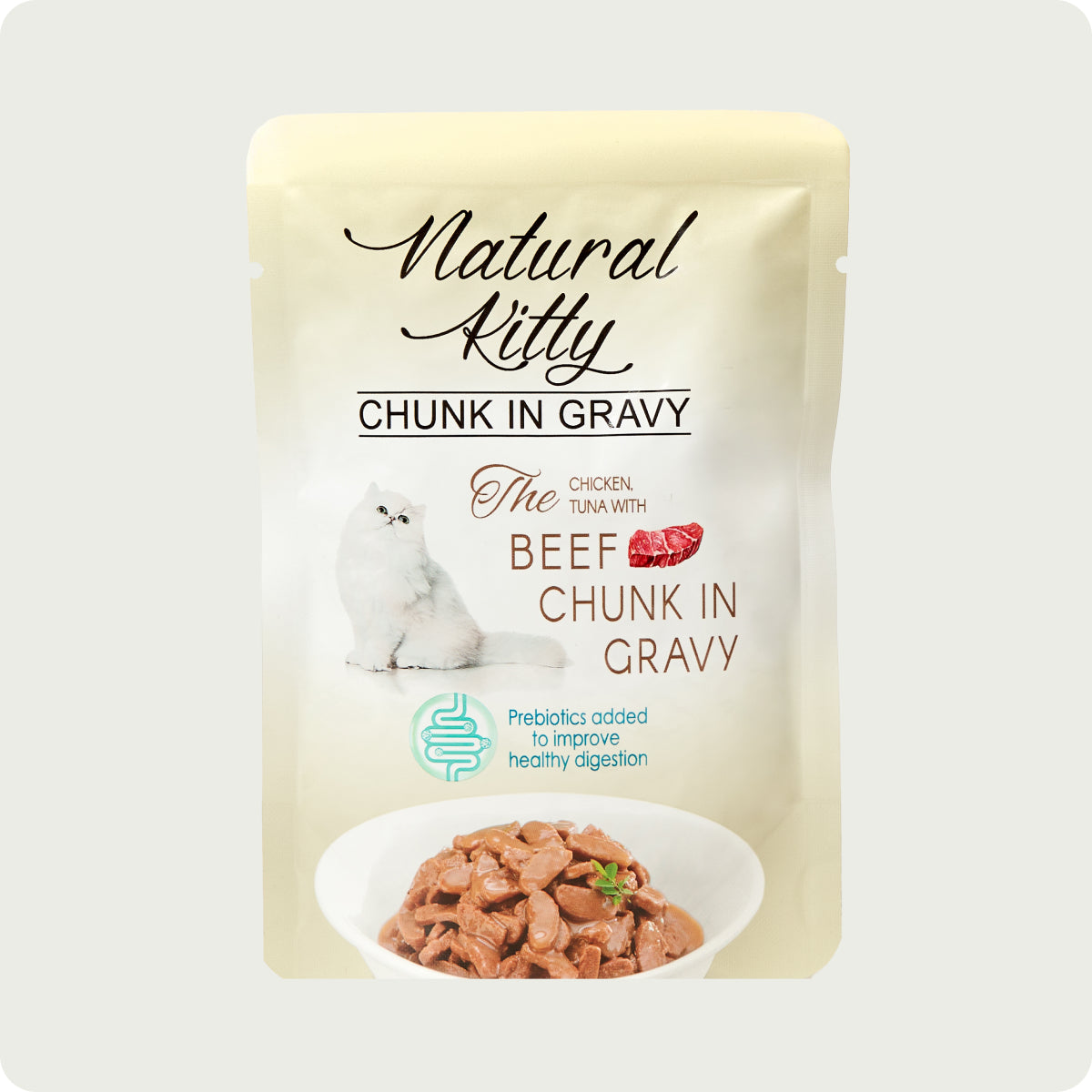 Pollo Natural Kitty, tonno con pezzi di manzo in salsa gravy