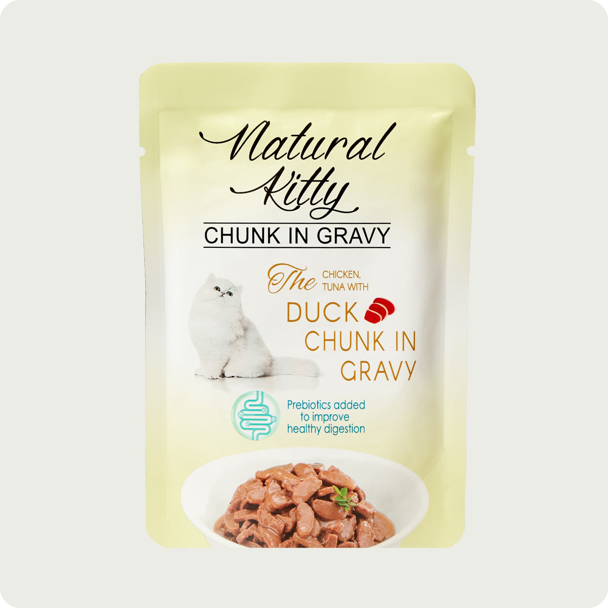 Pollo Natural Kitty, tonno con pezzi di anatra in salsa gravy