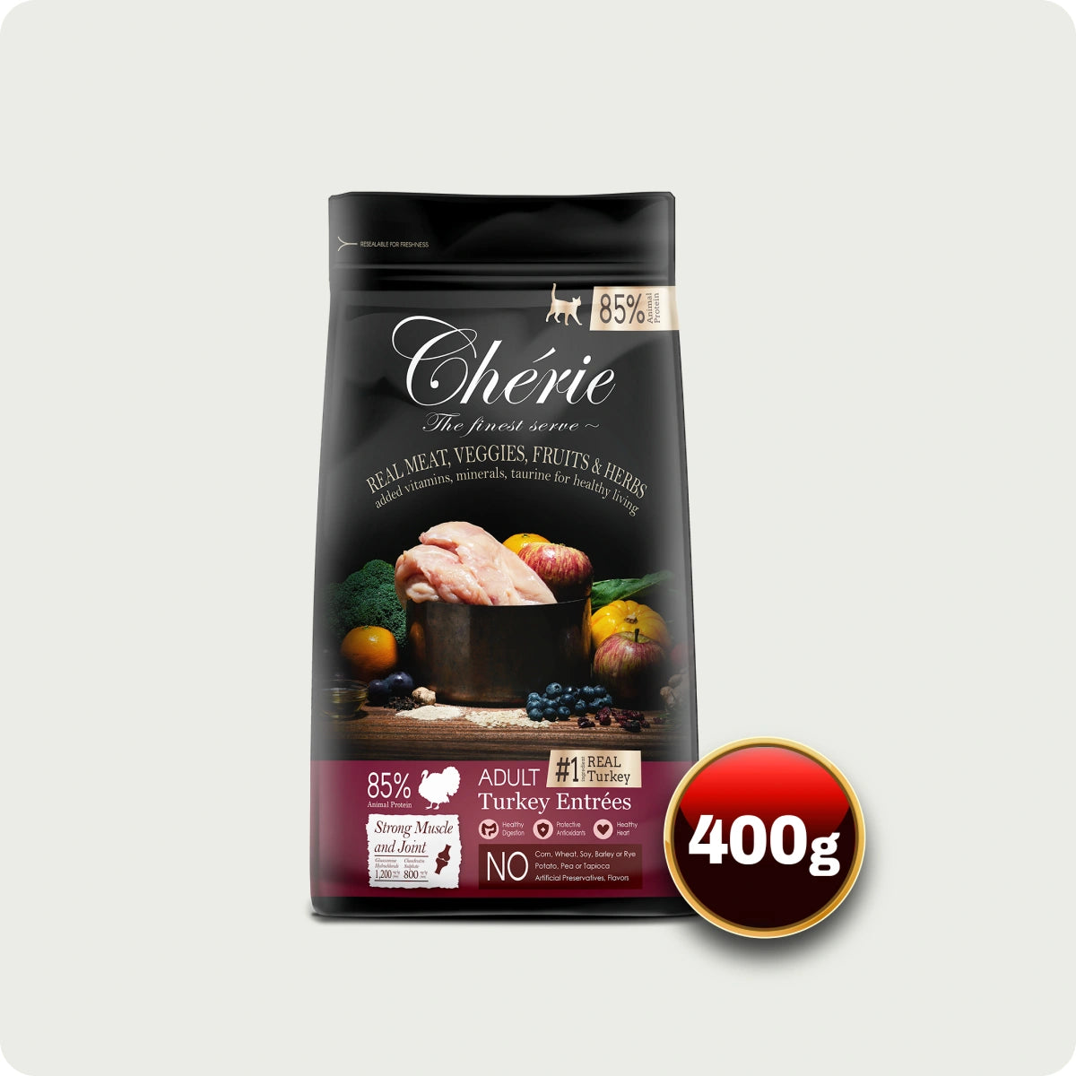 Chérie Cibo Secco Antipasti di Tacchino Senza Cereali 400g. + 1 filetto gratis
